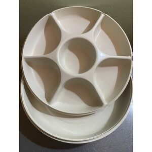 Vintage Tupperware Divided Serving & Storage Platter Almond w/Lid 1666-2/1665-2